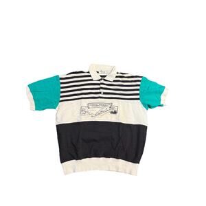 VTG KENNY ROGERS Color block Polo Shirt Men’s Sz M Cream Short Sleeves